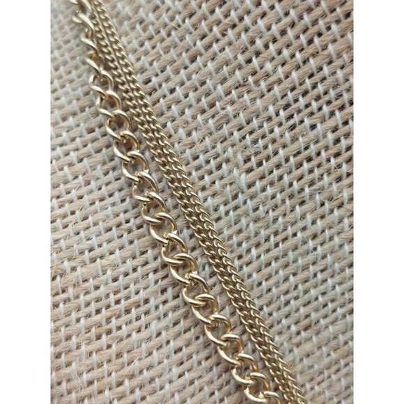 NWT Sequin Gold Tone & Blue Bead Collar Necklace Asymmetrical Paved Pendant 18" - Picture 6 of 10